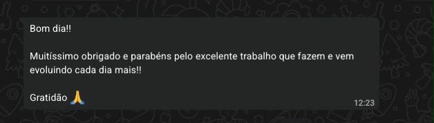 Depoimento: Muitíssimo obrigado e parabéns pelo excelente trabalho